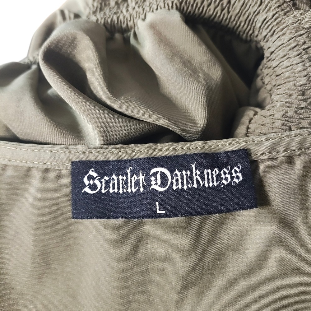 Scarlet Darkness Olive Green Dress Milkmaid Goblincore Cottagecore Peasant Large - Picture 7 of 9